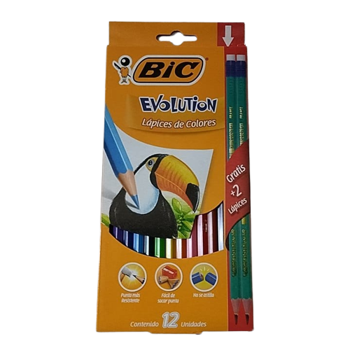 Lapices de Colores Caja con 12 Piezas Largos Hexagonales Bic Evolution