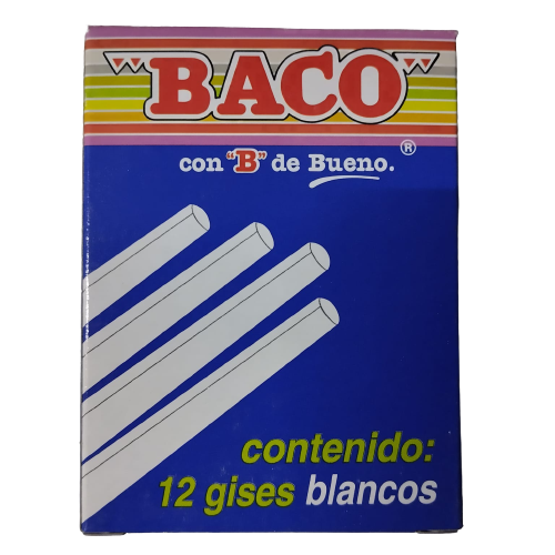 Caja de gises blancos marca baco con 12 piezas