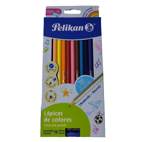 Caja de lapices de colores redondos largos marca Pelikan 12 piezas