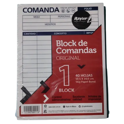 Block de comandas con 40 hojas rayter