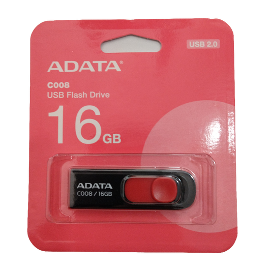 Memoria Flash adata C008 16GB USB 2.0 NEGRO/ROJO (AC008-16G-RKD)