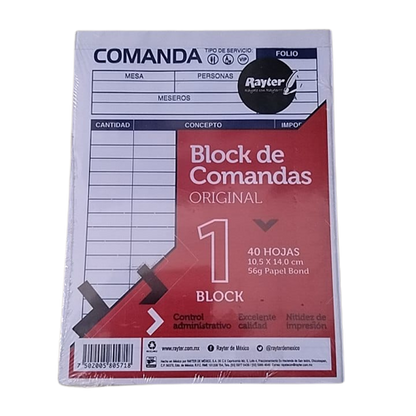 Block de Comanda Original Tamaño 1/4 de Carta con 40 Hojas Rayter