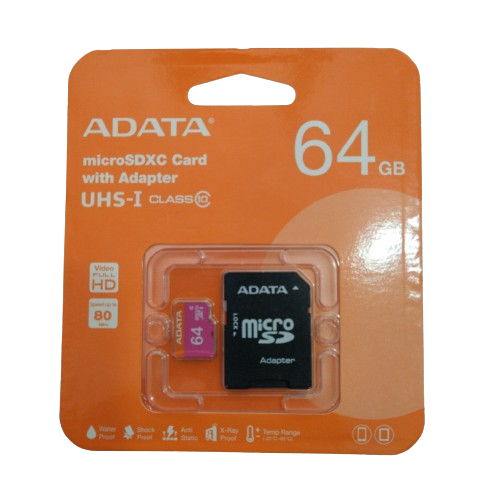 Memoria micro sdxc adata 64GB  UHS-1 C/ADAP (AUSDX64GUICL10-RA1)